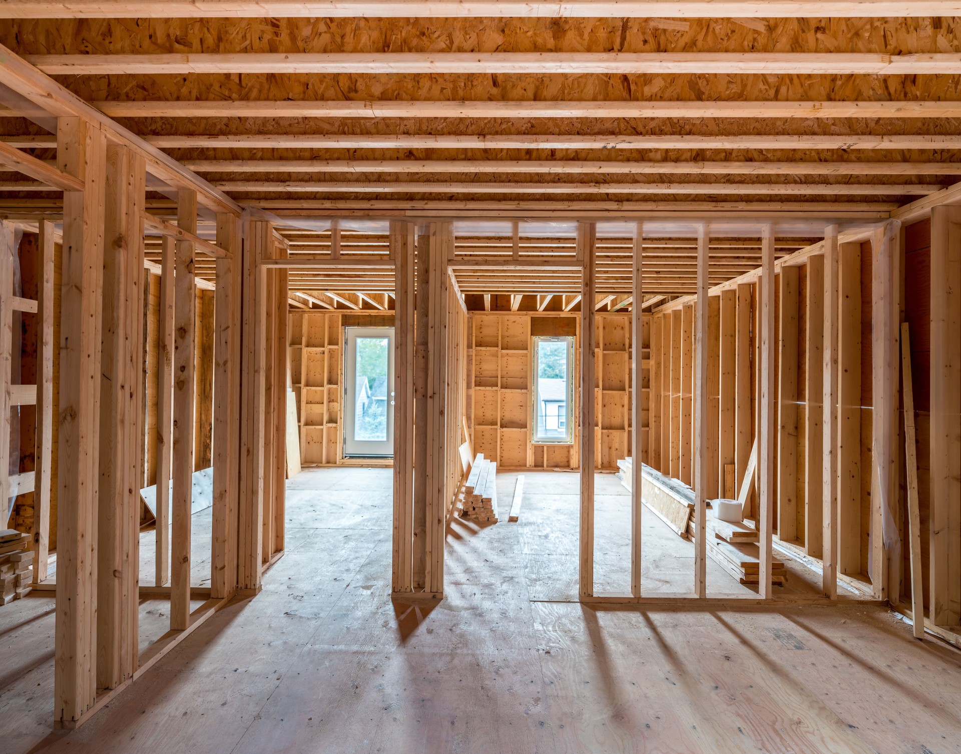 New built house framing interior
